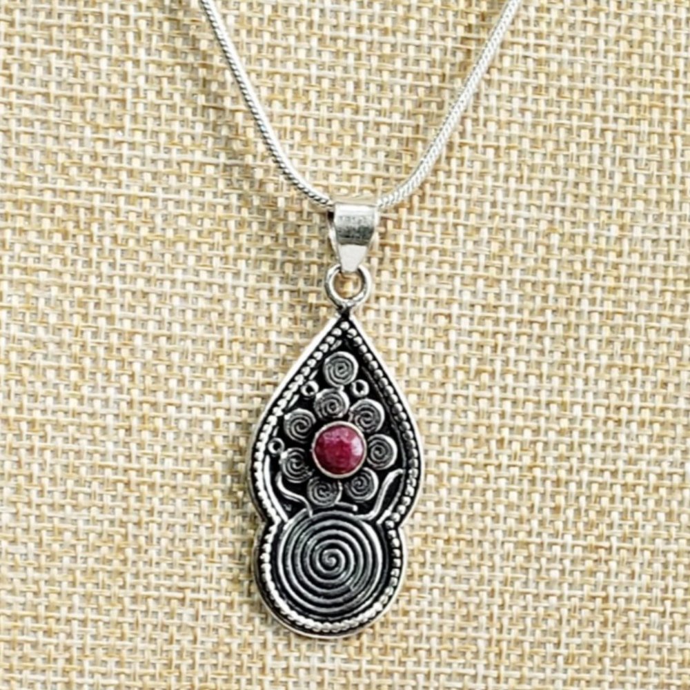 Ruby Necklace, 925 Silver Ruby Gemstone Pendant N… - image 1